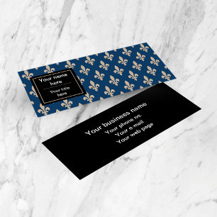 Fleur de Lis Pattern, French, Royal, Cream, Blue Mini Business Card
