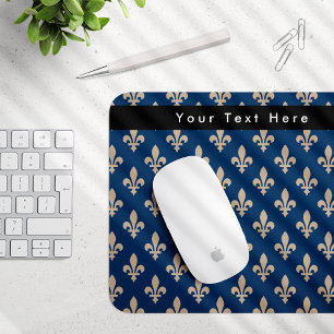 Fleur de Lis Pattern, French, Royal, Cream, Blue Mouse Mat