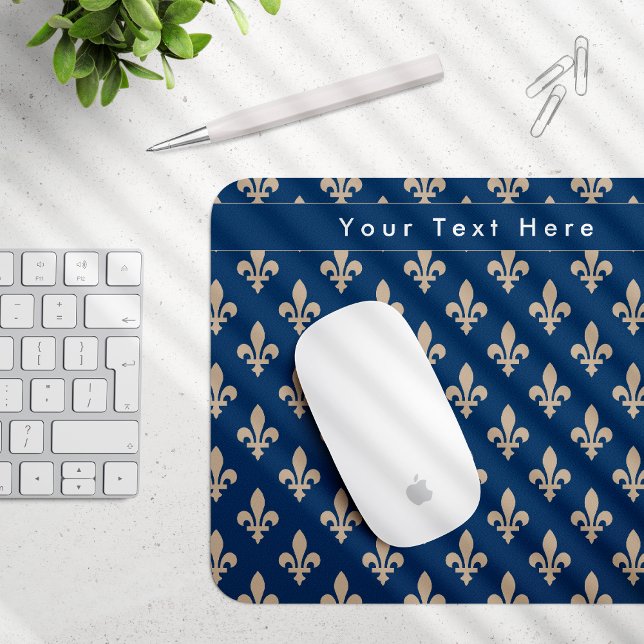 Fleur de Lis Pattern, French, Royal, Cream, Blue Mouse Mat (Creator Uploaded)