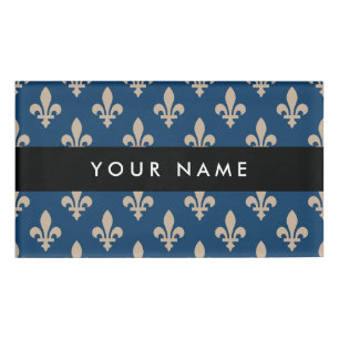 Fleur de Lis Pattern, French, Royal, Cream, Blue Name Tag
