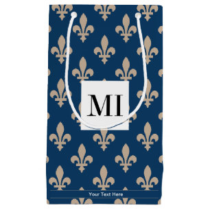 Fleur de Lis Pattern, French, Royal, Cream, Blue Small Gift Bag