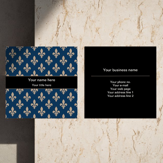 Fleur de Lis Pattern, French, Royal, Cream, Blue Square Business Card (Creator Uploaded)