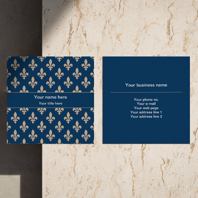 Fleur de Lis Pattern, French, Royal, Cream, Blue Square Business Card (Creator Uploaded)