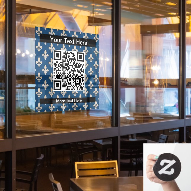 Fleur de Lis Pattern, French, Royal, Cream, Blue Window Cling (Restaurant Window)