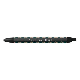 Fleur de Lis Pattern, French, Royal, Cream, Green Black Ink Pen