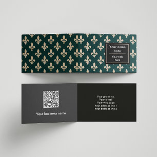 Fleur de Lis Pattern, French, Royal, Cream, Green Business Card