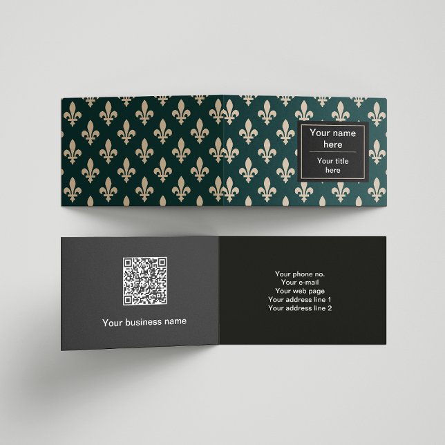 Fleur de Lis Pattern, French, Royal, Cream, Green Business Card (Creator Uploaded)