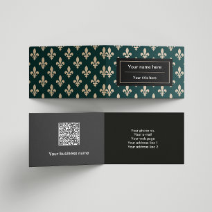 Fleur de Lis Pattern, French, Royal, Cream, Green Business Card