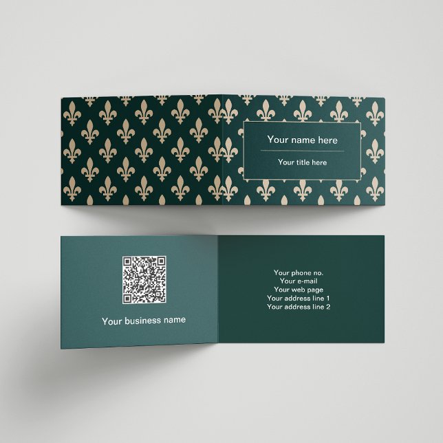 Fleur de Lis Pattern, French, Royal, Cream, Green Business Card (Creator Uploaded)