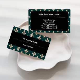 Fleur de Lis Pattern, French, Royal, Cream, Green Business Card