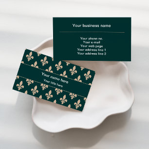 Fleur de Lis Pattern, French, Royal, Cream, Green Business Card
