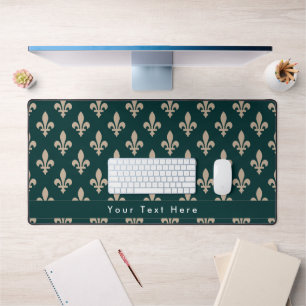 Fleur de Lis Pattern, French, Royal, Cream, Green Desk Mat