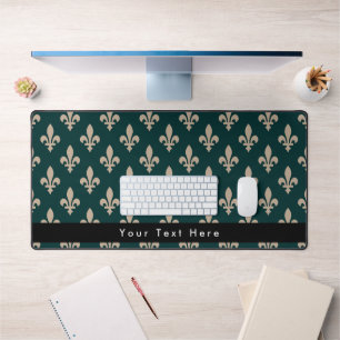 Fleur de Lis Pattern, French, Royal, Cream, Green Desk Mat