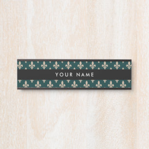 Fleur de Lis Pattern, French, Royal, Cream, Green Door Sign