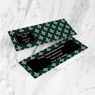Fleur de Lis Pattern, French, Royal, Cream, Green Mini Business Card
