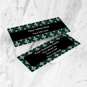 Fleur de Lis Pattern, French, Royal, Cream, Green Mini Business Card