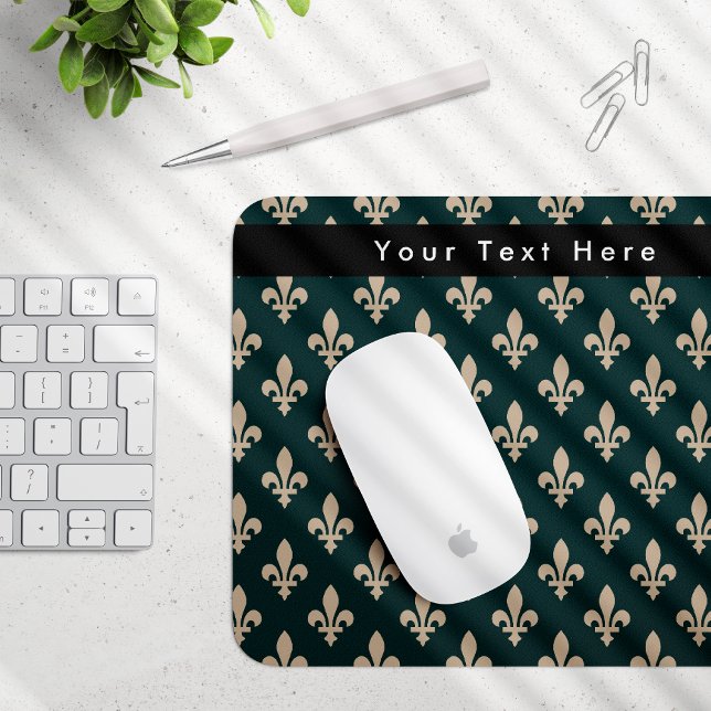 Fleur de Lis Pattern, French, Royal, Cream, Green Mouse Mat (Creator Uploaded)