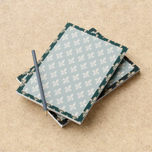 Fleur de Lis Pattern, French, Royal, Cream, Green Notepad