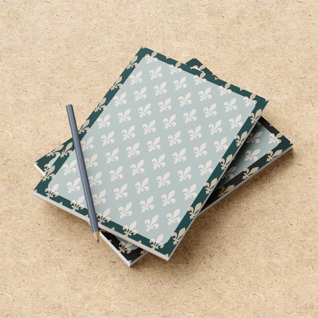 Fleur de Lis Pattern, French, Royal, Cream, Green Notepad (Creator Uploaded)