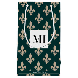 Fleur de Lis Pattern, French, Royal, Cream, Green Small Gift Bag