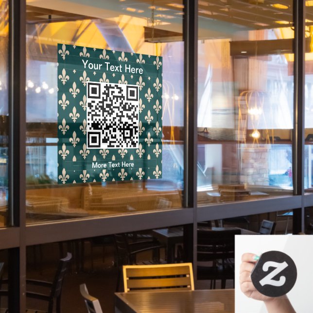 Fleur de Lis Pattern, French, Royal, Cream, Green Window Cling (Restaurant Window)