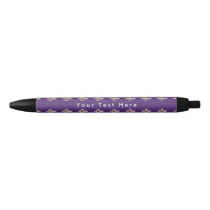 Fleur de Lis Pattern, French, Royal, Cream, Purple Black Ink Pen