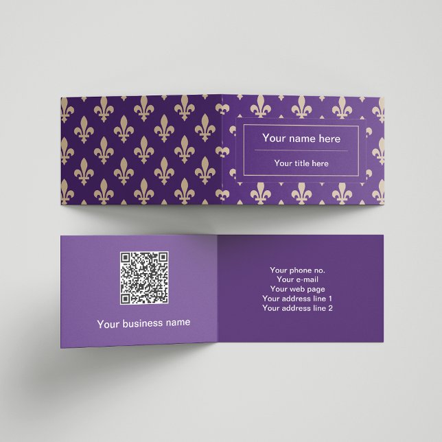 Fleur de Lis Pattern, French, Royal, Cream, Purple Business Card (Creator Uploaded)