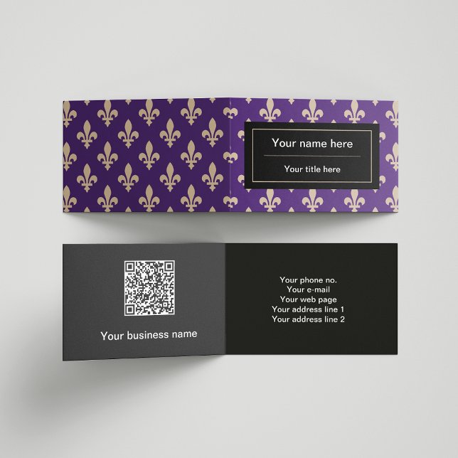 Fleur de Lis Pattern, French, Royal, Cream, Purple Business Card (Creator Uploaded)