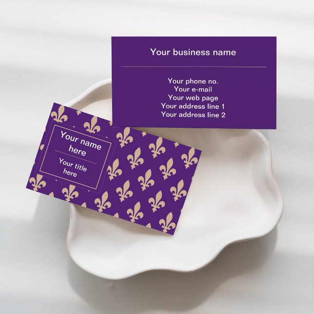 Fleur de Lis Pattern, French, Royal, Cream, Purple Business Card (Creator Uploaded)