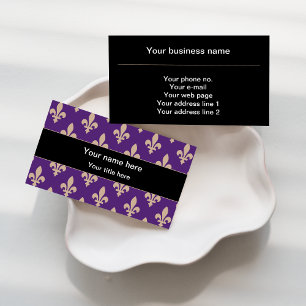 Fleur de Lis Pattern, French, Royal, Cream, Purple Business Card