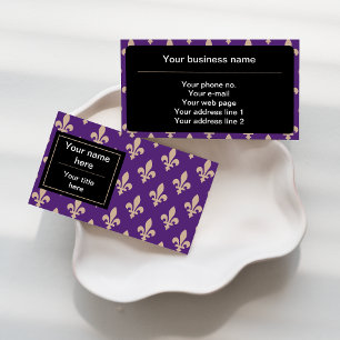 Fleur de Lis Pattern, French, Royal, Cream, Purple Business Card