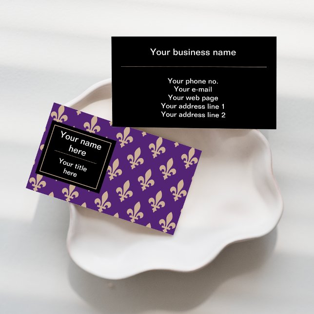 Fleur de Lis Pattern, French, Royal, Cream, Purple Business Card (Creator Uploaded)