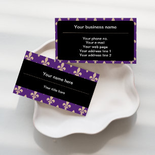 Fleur de Lis Pattern, French, Royal, Cream, Purple Business Card