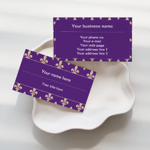Fleur de Lis Pattern, French, Royal, Cream, Purple Business Card