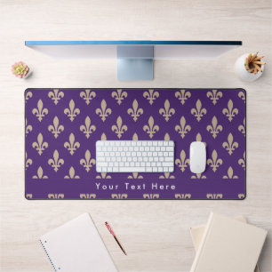 Fleur de Lis Pattern, French, Royal, Cream, Purple Desk Mat
