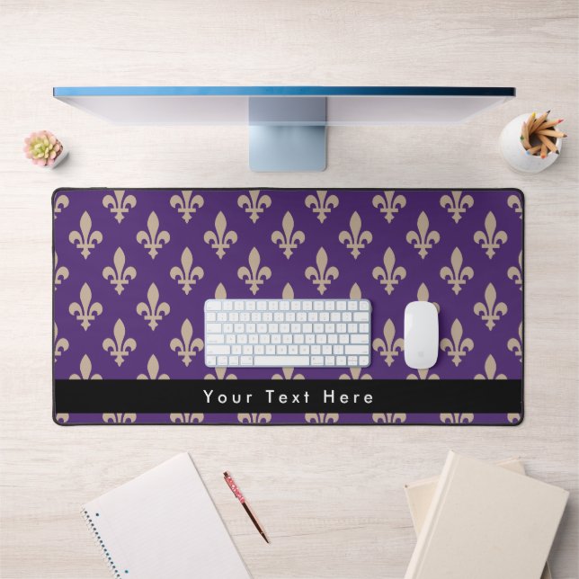 Fleur de Lis Pattern, French, Royal, Cream, Purple Desk Mat (Office 1)