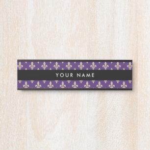 Fleur de Lis Pattern, French, Royal, Cream, Purple Door Sign