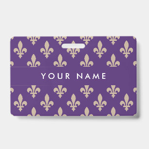 Fleur de Lis Pattern, French, Royal, Cream, Purple ID Badge