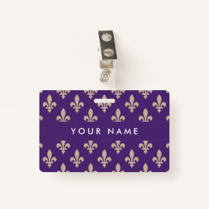 Fleur de Lis Pattern, French, Royal, Cream, Purple ID Badge