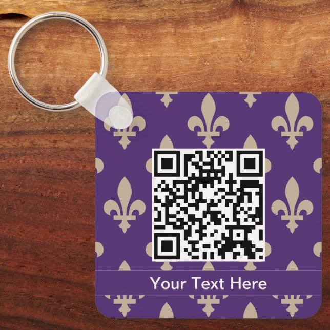 Fleur de Lis Pattern, French, Royal, Cream, Purple Key Ring (Front)