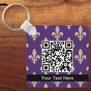 Fleur de Lis Pattern, French, Royal, Cream, Purple Key Ring