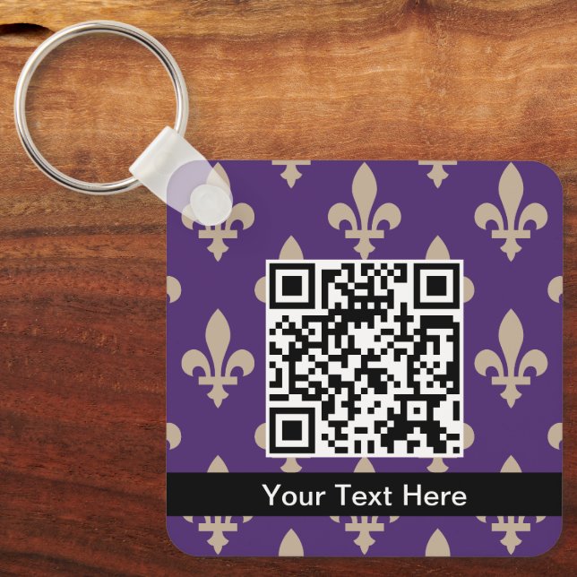 Fleur de Lis Pattern, French, Royal, Cream, Purple Key Ring (Front)