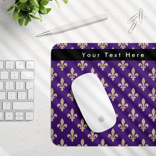 Fleur de Lis Pattern, French, Royal, Cream, Purple Mouse Mat