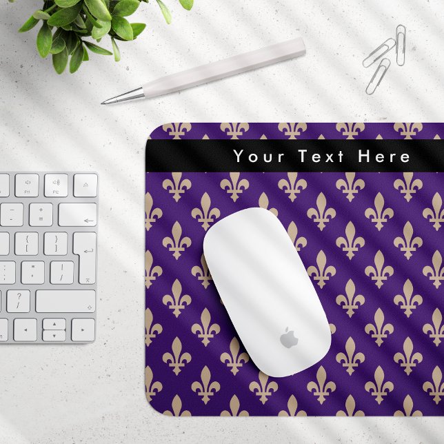 Fleur de Lis Pattern, French, Royal, Cream, Purple Mouse Mat (Creator Uploaded)