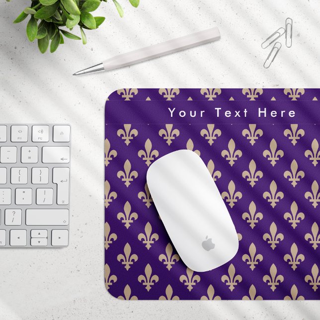 Fleur de Lis Pattern, French, Royal, Cream, Purple Mouse Mat (Creator Uploaded)