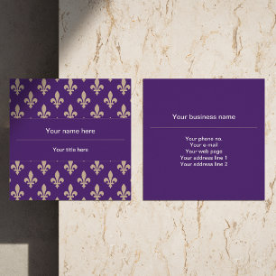Fleur de Lis Pattern, French, Royal, Cream, Purple Square Business Card