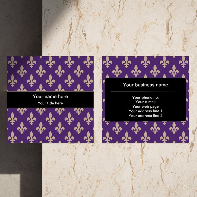 Fleur de Lis Pattern, French, Royal, Cream, Purple Square Business Card (Creator Uploaded)