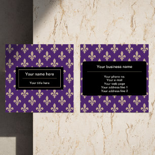 Fleur de Lis Pattern, French, Royal, Cream, Purple Square Business Card
