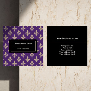Fleur de Lis Pattern, French, Royal, Cream, Purple Square Business Card