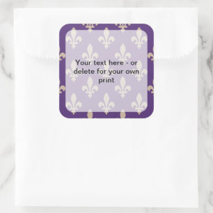 Fleur de Lis Pattern, French, Royal, Cream, Purple Square Sticker